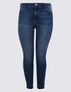 Marks & Spencer Curve Drop Hem High Waist Skinny Leg Jeans Medium Blue