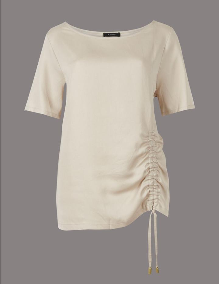 Marks & Spencer Drawstring Front Short Sleeve Top Champagne