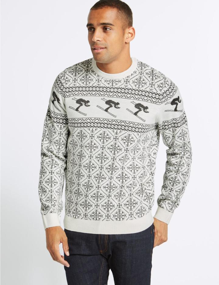 Marks & Spencer Alpine Skier Christmas Jumper Winter White