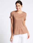 Marks & Spencer Cotton Blend Metallic Short Sleeve T-shirt Bronze