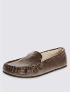 Marks & Spencer Borg Moccasin Slippers With Thinsulate&trade; Brown