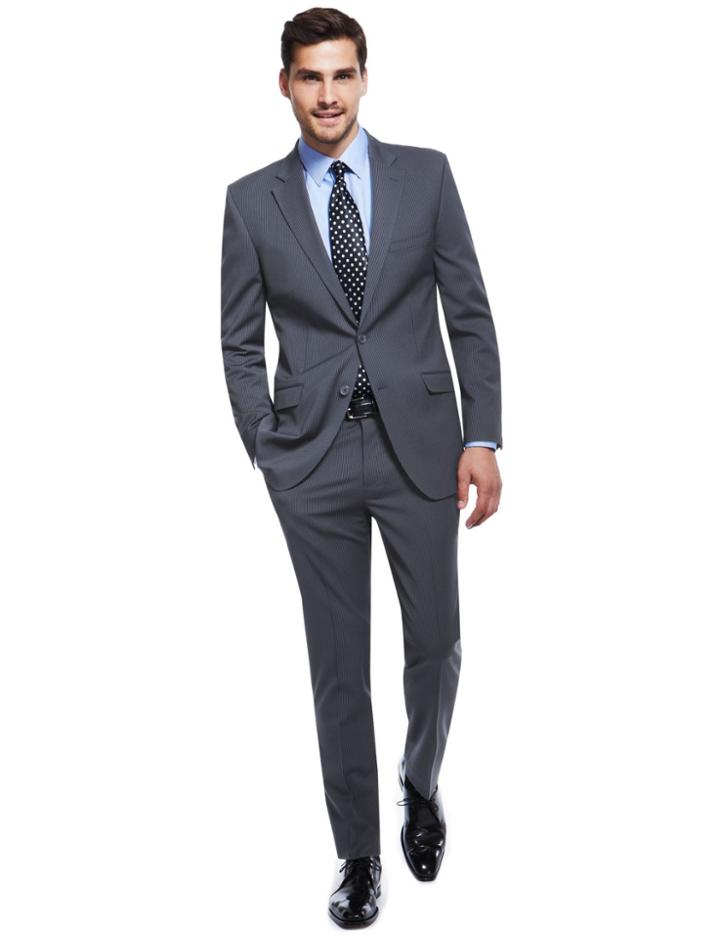 Marks & Spencer Striped Slim Fit 2 Button Jacket Navy