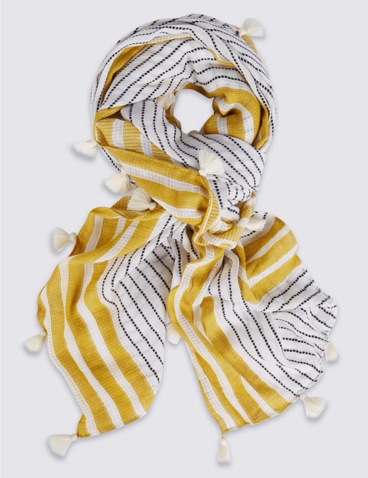 Marks & Spencer Modal Blend Tribal Striped Scarf Lime