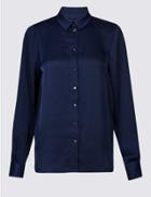Marks & Spencer Satin Long Sleeve Shirt Navy