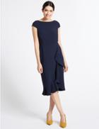 Marks & Spencer Ruffle Asymmetric Short Sleeve Bodycon Dress Navy