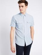 Marks & Spencer Linen Rich Slim Fit Shirt With Pockets Light Blue