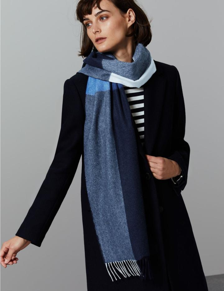 Marks & Spencer Pure Cashmere Checked Scarf Navy Mix