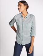 Marks & Spencer Pure Linen Long Sleeve Shirt Light Blue