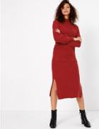 Marks & Spencer Ribbed Knitted Midi Skirt Dark Red Mix