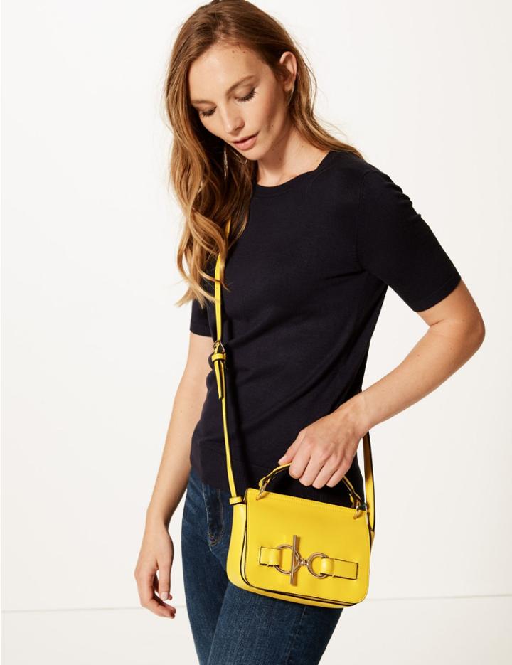 Marks & Spencer Faux Leather Ring Detail Cross Body Bag Yellow