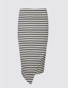 Marks & Spencer Striped Asymmetric Wrap Pencil Midi Skirt Black Mix