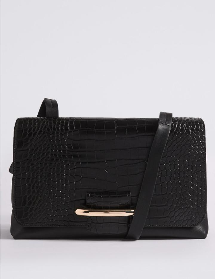 Marks & Spencer Faux Leather Bar Detail Shoulder Bag Black Mix