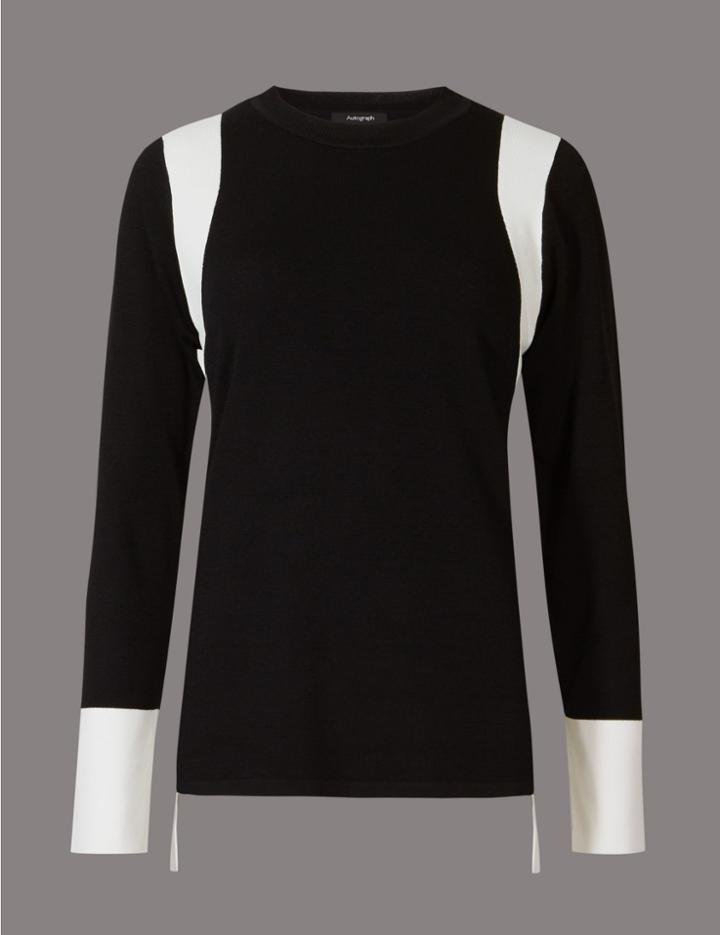 Marks & Spencer Colour Block Strap Round Neck Jumper Black Mix