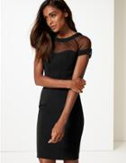 Marks & Spencer Mesh Short Sleeve Bodycon Midi Dress Black