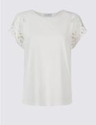 Marks & Spencer Pure Cotton Macrame Shoulder T-shirt Ivory