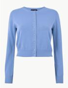 Marks & Spencer Pure Cotton Cropped Round Neck Cardigan Periwinkle