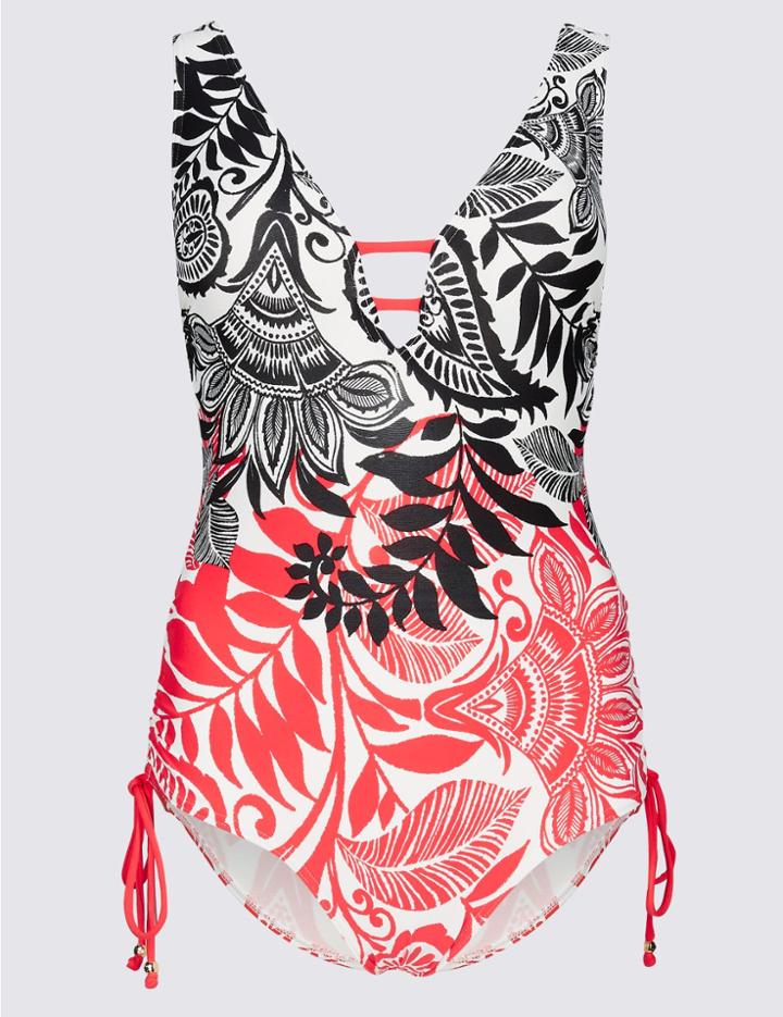 Marks & Spencer Secret Slimming&trade; Paisley Print Plunge Swimsuit Cream Mix