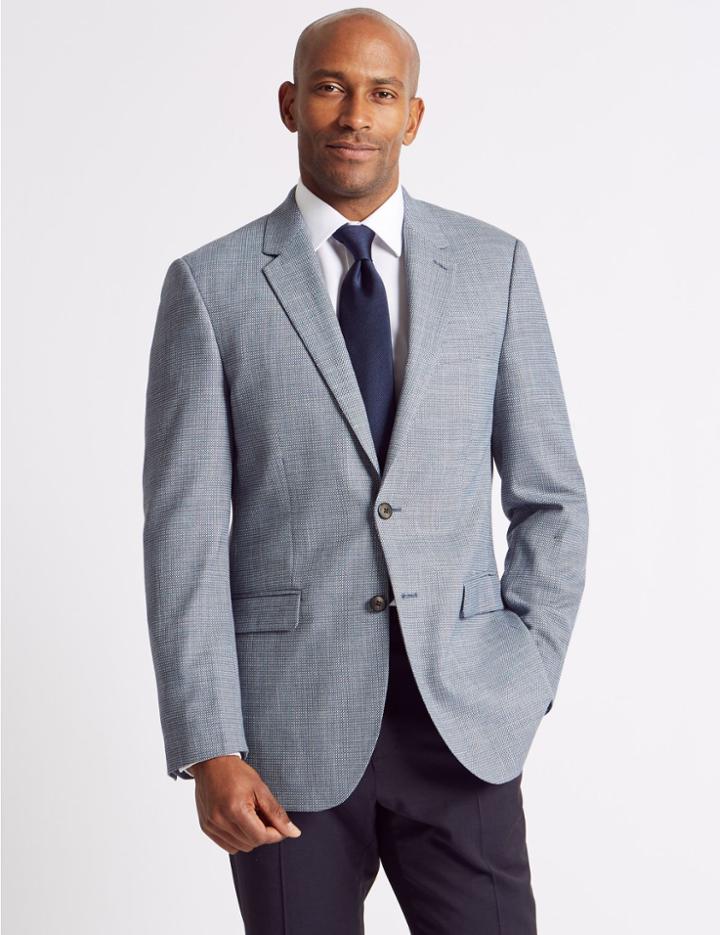 Marks & Spencer Textured 2 Button Jacket Blue