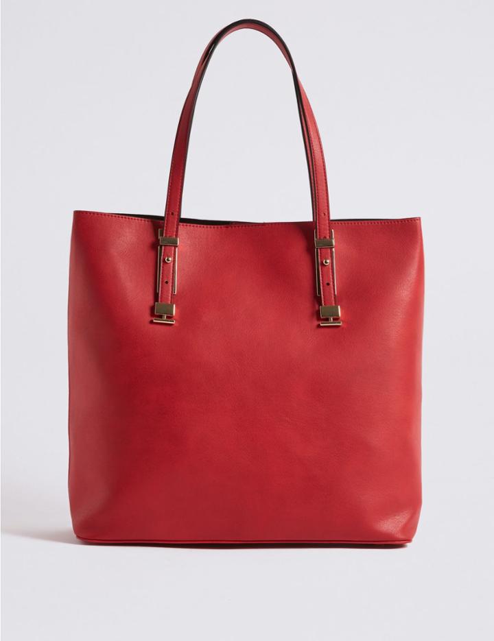 Marks & Spencer Faux Leather Carry All Shopper Bag Red