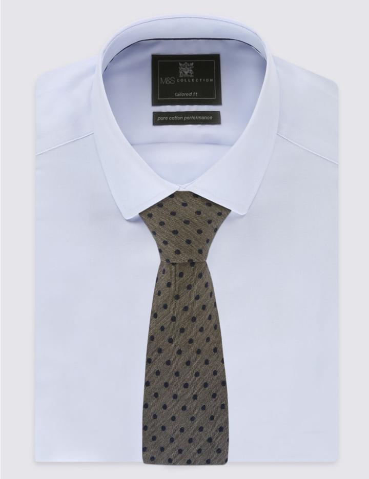 Marks & Spencer Classic Spotted Tie With Wool Grey Blue