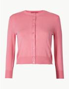 Marks & Spencer Round Neck 3/4 Sleeve Cardigan Pink