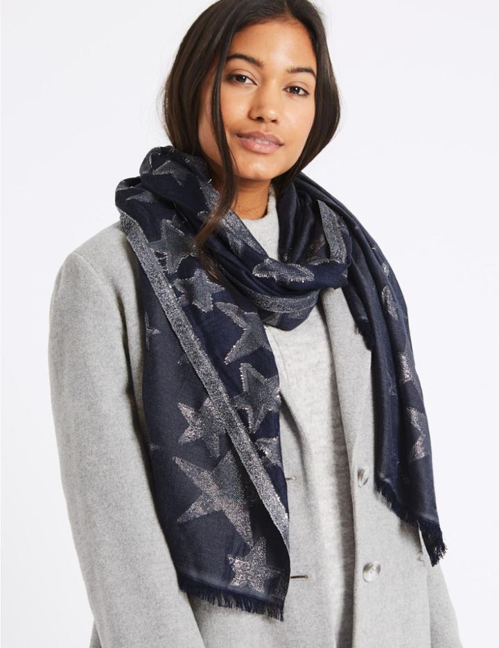 Marks & Spencer Star Print Scarf Navy