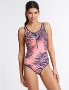 Marks & Spencer Secret Slimming&trade; Zip-up Printed Swimsuit Coral Mix