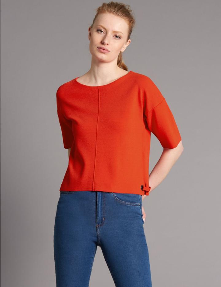 Marks & Spencer Clean Knit Round Neck Short Sleeve Jumper Red