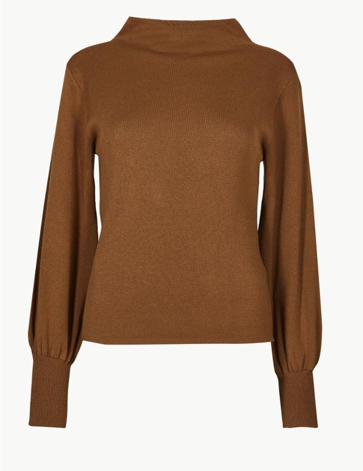 Marks & Spencer Textured Turtle Neck Jumper Cognac
