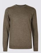 Marks & Spencer Pure Merino Wool Crew Neck Jumper Taupe