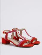 Marks & Spencer Leather Block Heel T-bar Sandals Flame