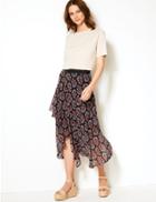 Marks & Spencer Floral Print Wrap Style Midi Skirt Navy Mix