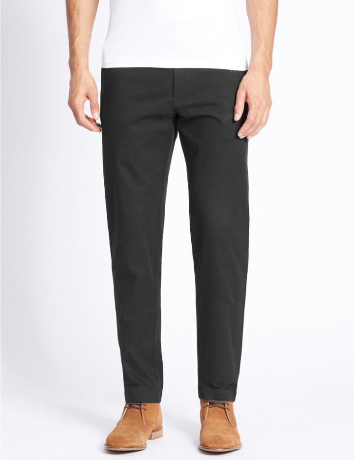 Marks & Spencer Slim Fit Pure Cotton Flat Front Chinos Black