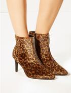 Marks & Spencer Extra Wide Fit Animal Print Stiletto Ankle Boots Brown Mix