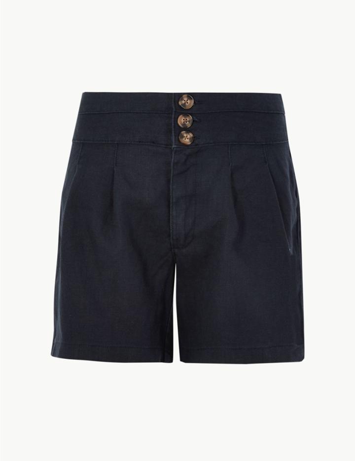 Marks & Spencer Pleated Front Linen Shorts Navy