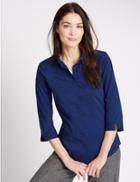 Marks & Spencer Cotton Blend 3/4 Sleeve Shirt Rich Blue