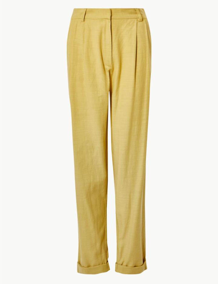 Marks & Spencer Wide Leg Ankle Grazer Peg Trousers Ochre