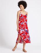 Marks & Spencer Floral Print Slip Dress Red Mix