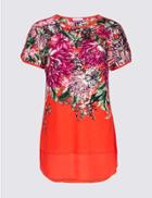 Marks & Spencer Cotton Rich Floral Print Short Sleeve Tunic Orange Mix