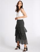 Marks & Spencer Spotted Ruffle Maxi Skirt Black Mix