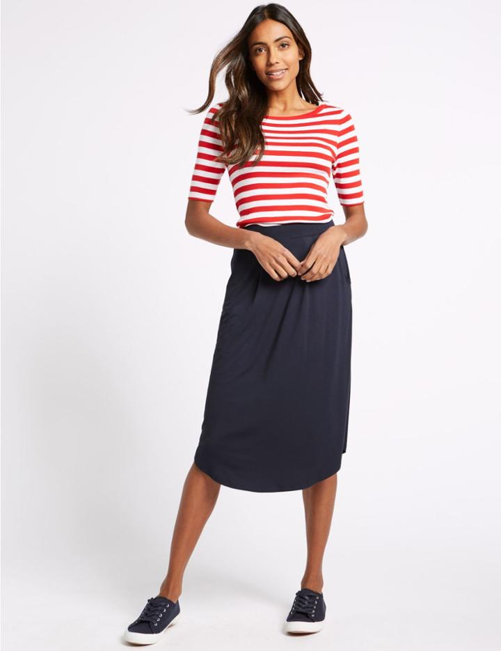 Marks & Spencer Jersey A-line Midi Skirt Navy