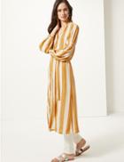 Marks & Spencer Striped Long Sleeve Shirt Midi Dress Yellow Mix