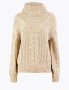 Marks & Spencer Cable Knit Roll Neck Relaxed Fit Jumper Neutral