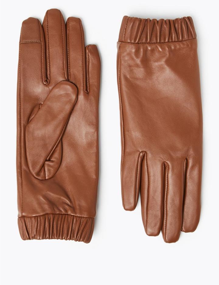 Marks & Spencer Touchscreen Leather Cuffed Gloves Conker