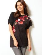 Marks & Spencer Floral Print Round Neck Short Sleeve Blouse Black Mix