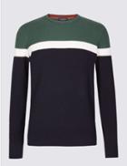 Marks & Spencer Pure Cotton Textured Slim Fit Jumper Green Mix