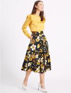 Marks & Spencer Cotton Rich Floral Print A-line Midi Skirt Yellow Mix