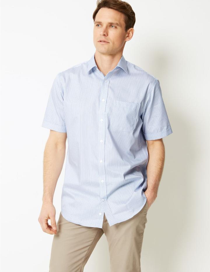 Marks & Spencer Pure Cotton Regular Fit Twill Shirt Blue Mix