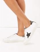 Marks & Spencer Leather Lace Up Star Print Trainers White Mix