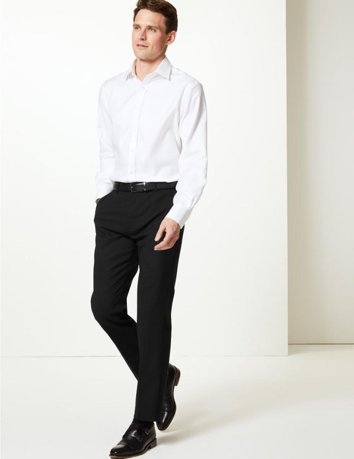 Marks & Spencer Black Textured Tailored Fit Trousers Black